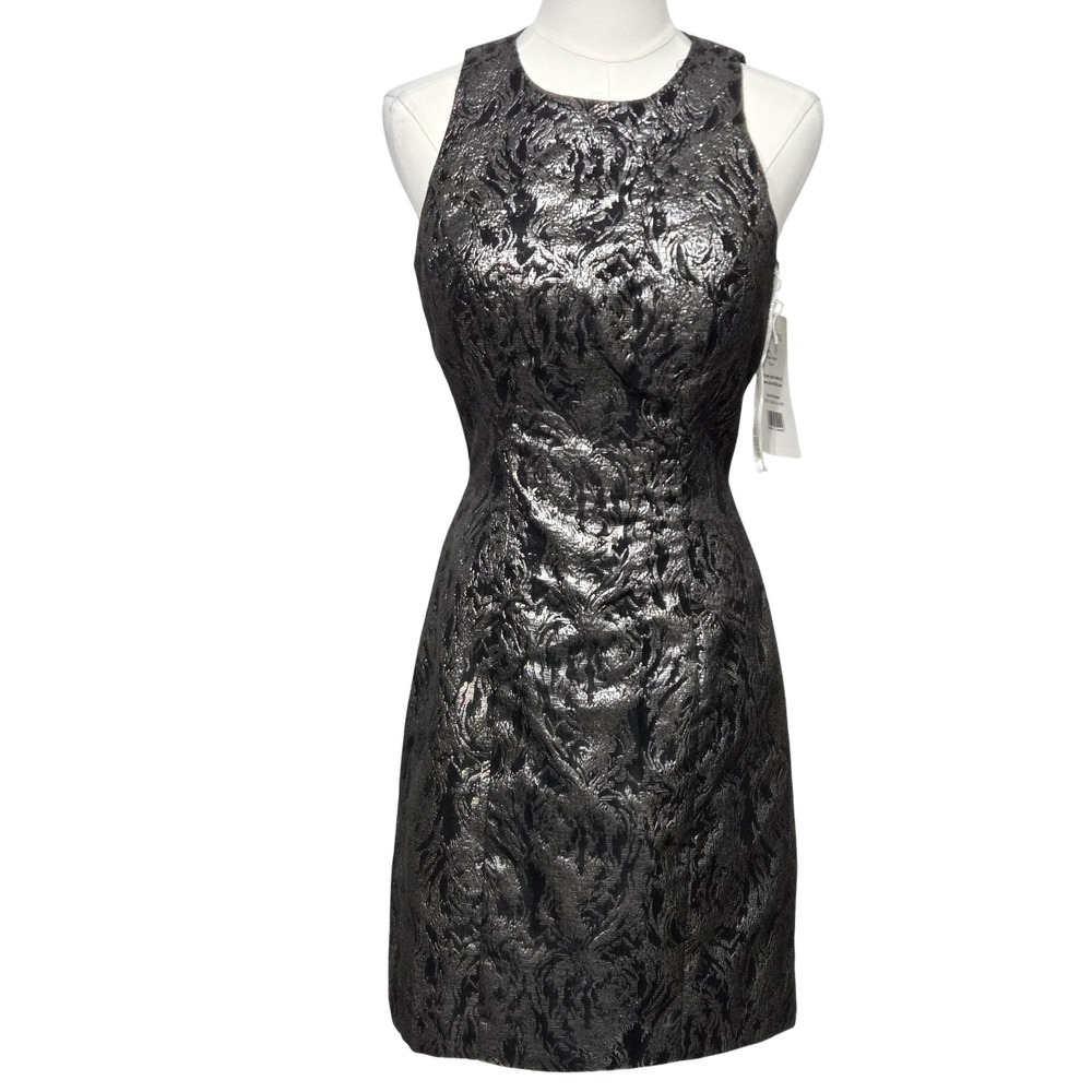 Sherri Hill Dress Womens 4 Silver Metallic‎ Brocade Cutout Back Cocktail 7048